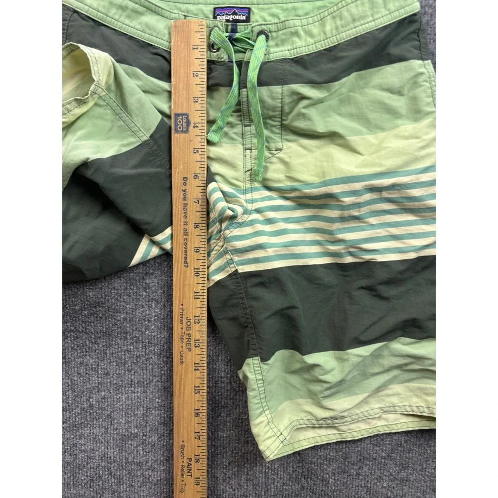 Patagonia Board Shorts Kids Size 14 Green Striped Swim Trunks 65715